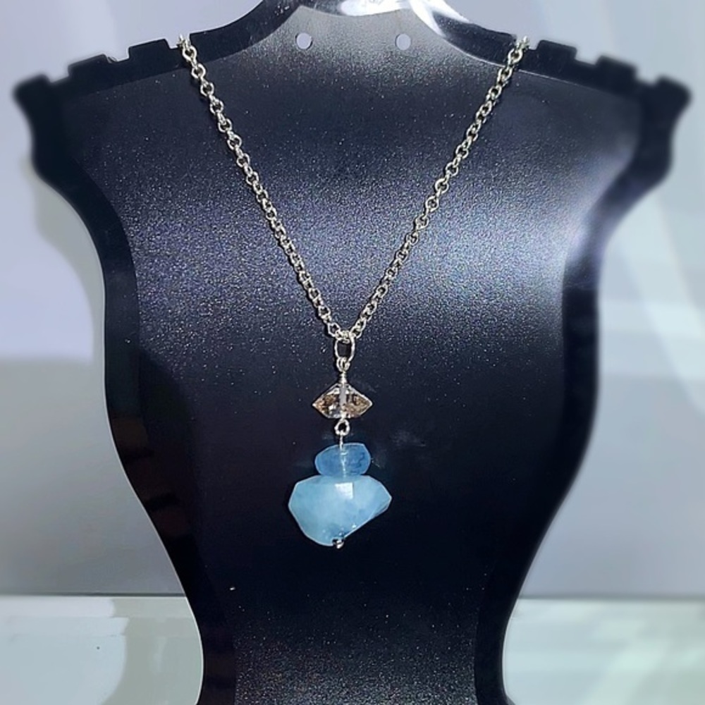 Hand Made Aquamarine Diamond Charm Necklace